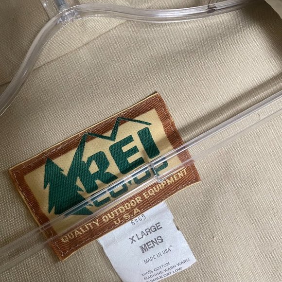 Vtg REI Co op beige utility cargo jacket/coat mens XL (packed hood) heavy canvas - Picture 14 of 16